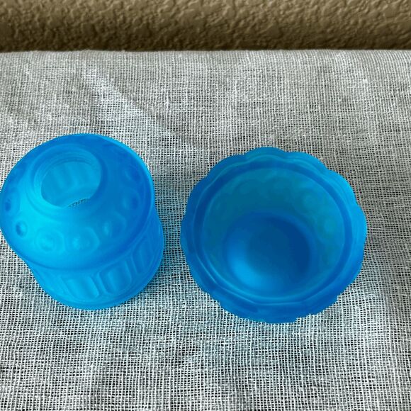 Mini L.E. Smith Mould Moon & Star Courting Fairy Lamps - Colonial Blue Frost - W - Picture 5 of 5